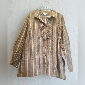 CJ Banks Earth-Tone Striped Button-Up Blouse – Size 4X, NWT, $55.50 Retail